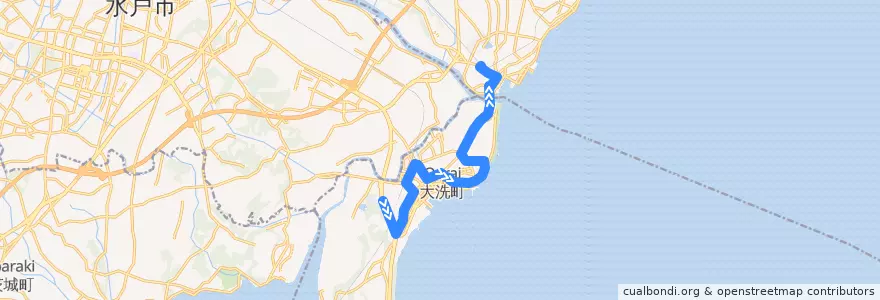 Mapa del recorrido 茨城交通バス 大洗高校⇒大貫・大洗駅⇒那珂湊駅 de la línea  en Oarai.