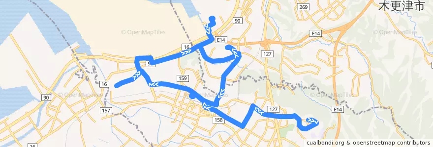 Mapa del recorrido 君津市内循環線（B廻り、君津健康センター通過） de la línea  en 千葉県.