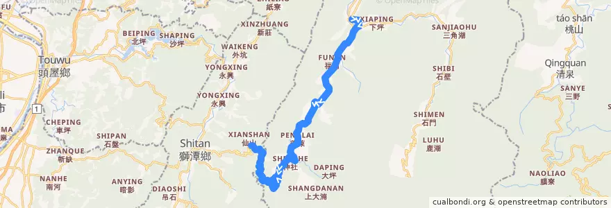 Mapa del recorrido 5822 仙山靈洞宮→南庄(經八卦力) de la línea  en Nanzhuang.