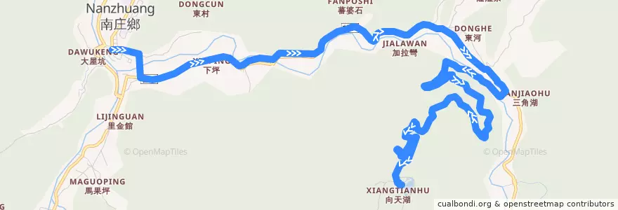 Mapa del recorrido 5824 向天湖→南庄(經東河) de la línea  en 南庄鄉.