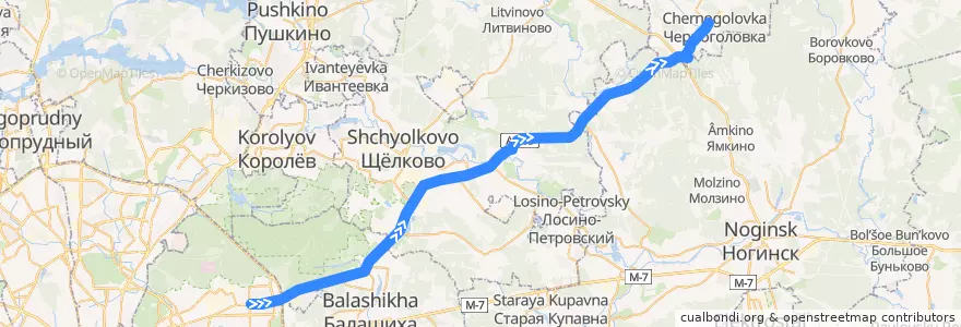 Mapa del recorrido Автобус 320: Москва (метро «Щёлковская») => Черноголовка de la línea  en Oblast' di Mosca.