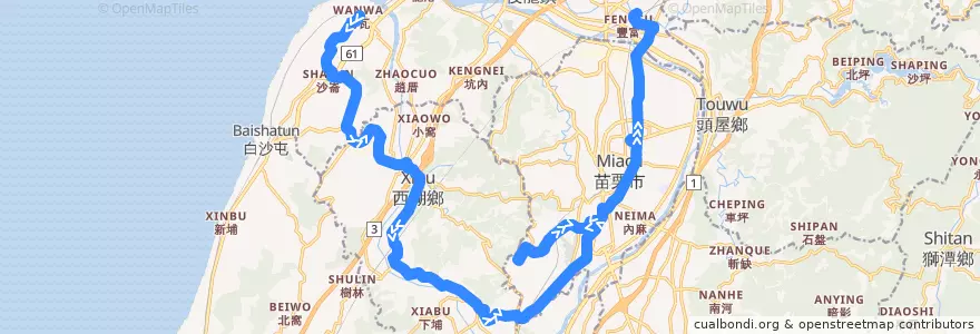 Mapa del recorrido 5815 彎瓦→高鐵苗栗站(經五湖) de la línea  en 苗栗縣.