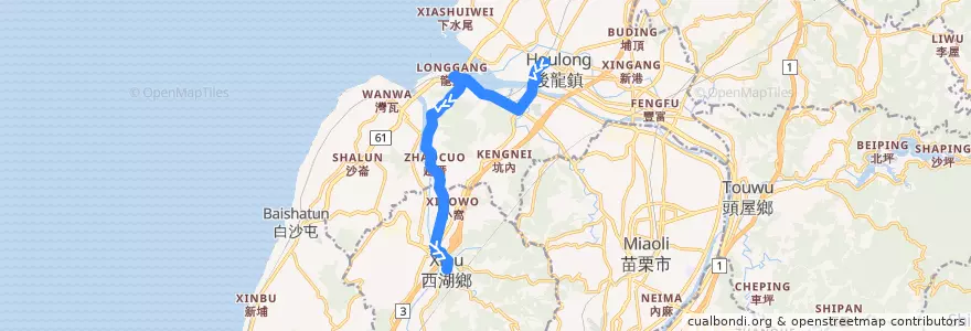 Mapa del recorrido 5667 三湖→後龍(經龍港) de la línea  en 苗栗縣.