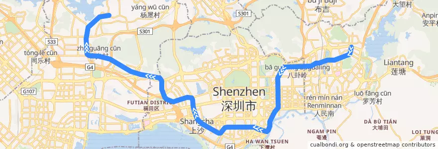 Mapa del recorrido 7号线 Line 7（西丽线 Xili Line） de la línea  en شنجن (الصين).