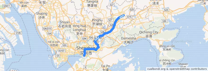 Mapa del recorrido 3号线 Line 3 (龙岗线 - Longgang Line) de la línea  en شنجن (الصين).