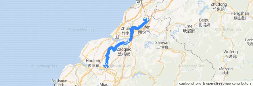 Mapa del recorrido 101A 竹南科學園區→高鐵苗栗站 de la línea  en 苗栗縣.