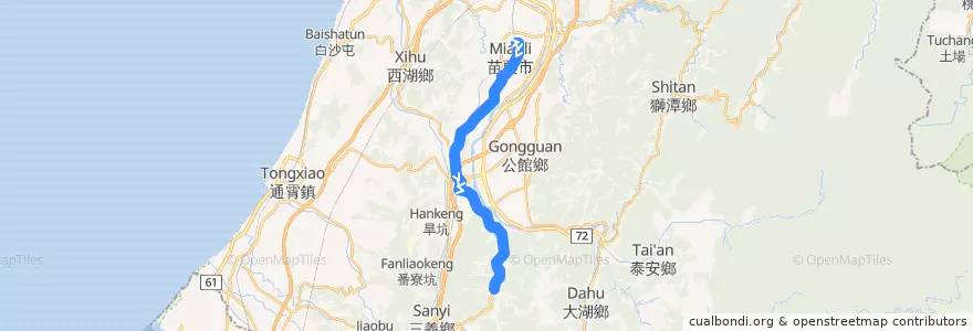 Mapa del recorrido 5658 新雞隆→苗栗(經銅鑼) de la línea  en Contea di Miaoli.