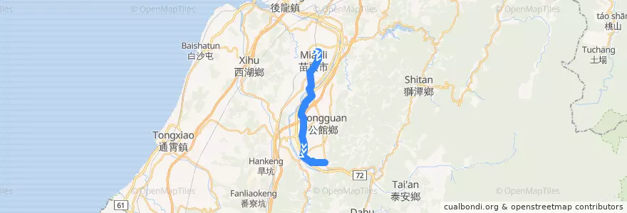 Mapa del recorrido 5660 福基→苗栗(經石圍牆) de la línea  en Miaoli County.
