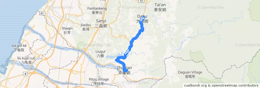 Mapa del recorrido 5655 卓蘭→大湖(經八份) de la línea  en 苗栗縣.