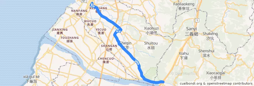 Mapa del recorrido 5818 伯公坑→苑裡(經水門) de la línea  en 위안리진.