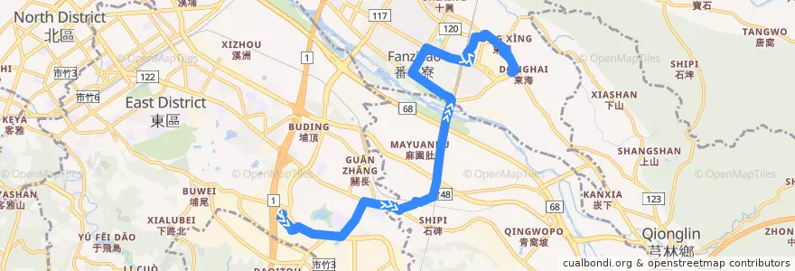Mapa del recorrido 園區巡迴巴士 綠能線 (生醫園區→新竹園區) de la línea  en 臺灣省.