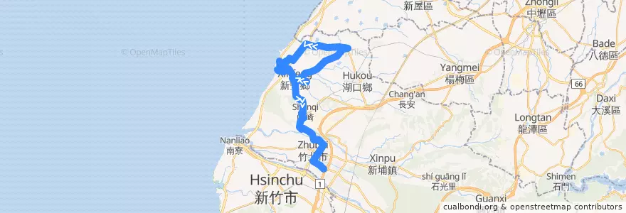 Mapa del recorrido 醫專3號 新豐→竹北 de la línea  en Уезд Синьчжу.