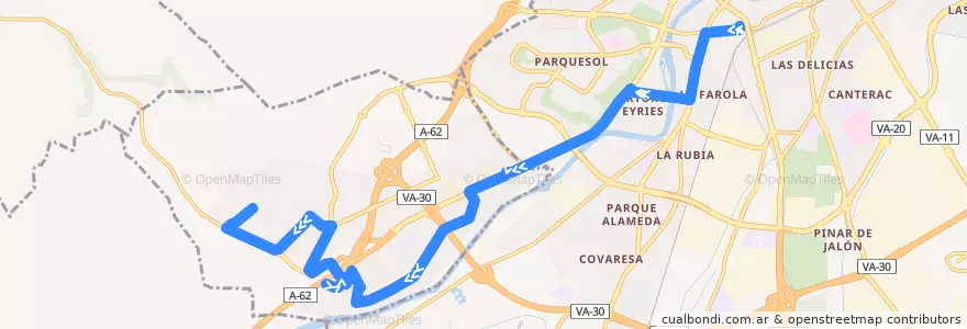 Mapa del recorrido Linea Azul: Valladolid => La Vega => Arroyo => Sotoverde de la línea  en Valladolid.