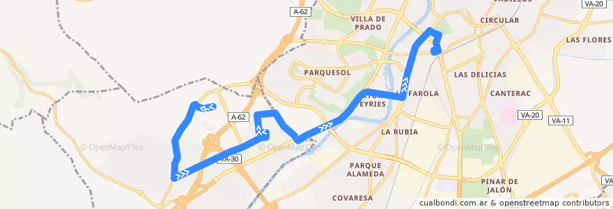 Mapa del recorrido Linea Roja: IKEA => Sotoverde => La Flecha => Valladolid de la línea  en بلد الوليد.