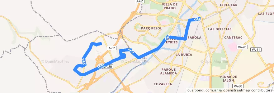 Mapa del recorrido Linea Roja: Valladolid => La Flecha => Sotoverde => IKEA de la línea  en Valladolid.