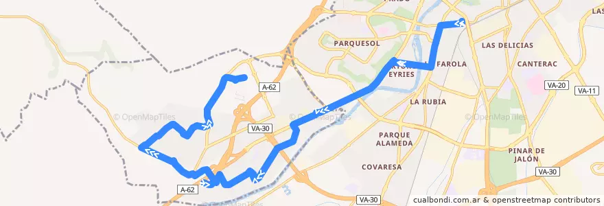 Mapa del recorrido Linea Domingos y Festivos: Valladolid => La Vega => Arroyo => Sotoverde => IKEA => La Flecha de la línea  en Valladolid.