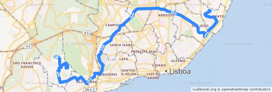 Mapa del recorrido Bus 742: Pólo Universitário da Ajuda → Bairro da Madre de Deus (Escola) de la línea  en Lissabon.