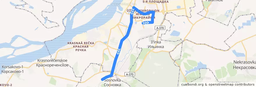 Mapa del recorrido Автобус 100: Индустриальный посёлок - поселок Геологов de la línea  en Khabarovsk.