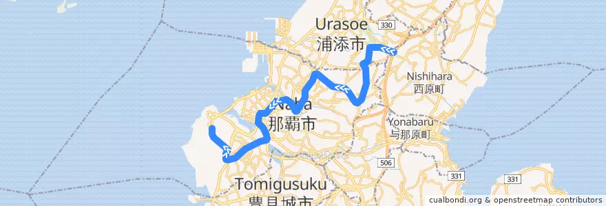 Mapa del recorrido 沖縄都市モノレール株式会社 Yui Rail 那覇空港 - てだこ浦西 de la línea  en Naha.