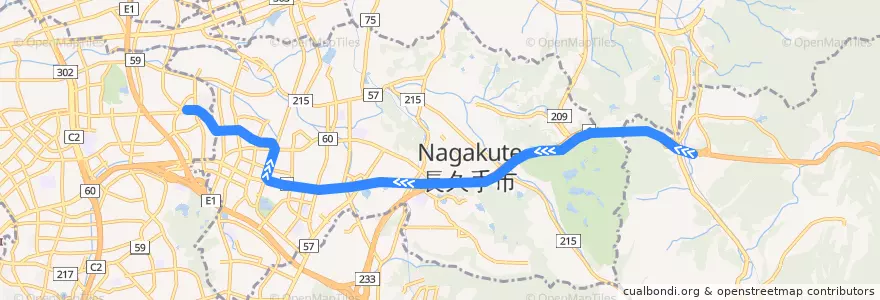 Mapa del recorrido 愛知高速交通株式会社 Linimo 八草 - 藤が丘 de la línea  en 長久手市.