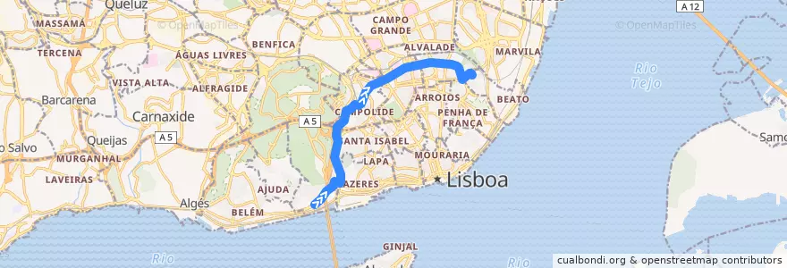 Mapa del recorrido Bus 756: Rua da Junqueira (Centro de Congressos) → Olaias de la línea  en Lisboa.