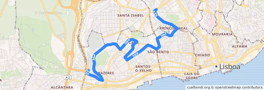 Mapa del recorrido Bus 773: Alcântara → Rato de la línea  en Lisbon.