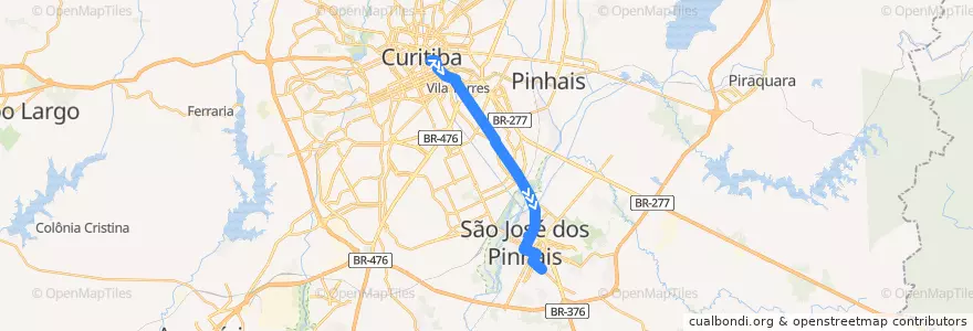 Mapa del recorrido Curitiba / São José de la línea  en Microrregião de Curitiba.