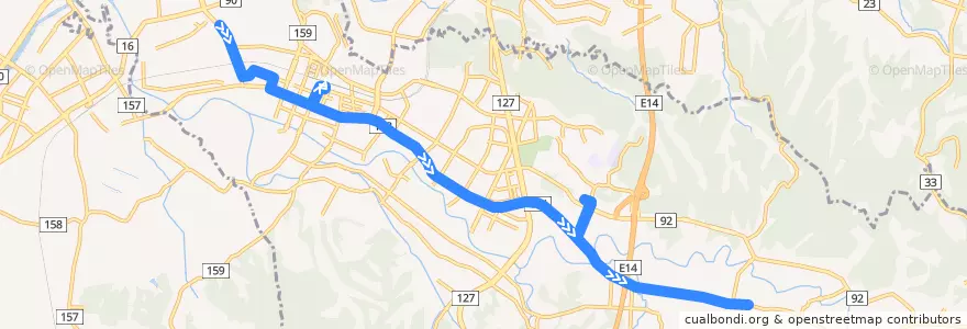 Mapa del recorrido 周西線（下り・大和田陸橋下発） de la línea  en 君津市.