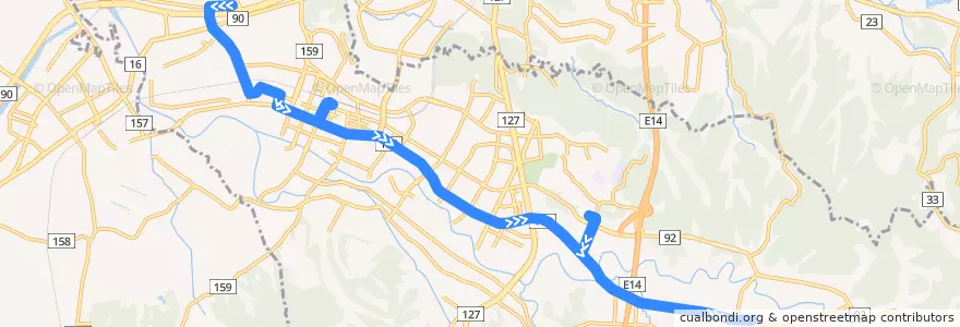 Mapa del recorrido 周西線（下り・中央門前発） de la línea  en 君津市.