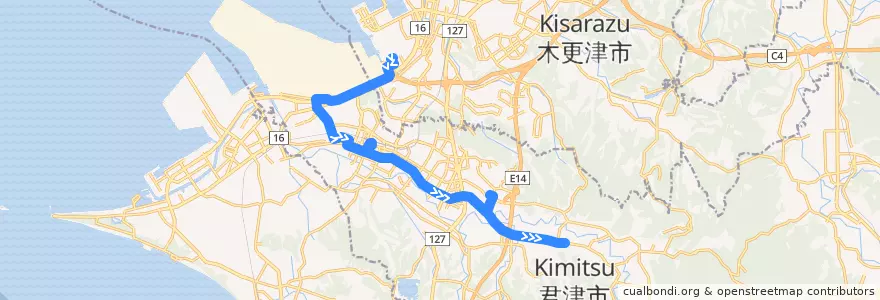 Mapa del recorrido 周西線（下り・君津製鐵所発） de la línea  en 君津市.