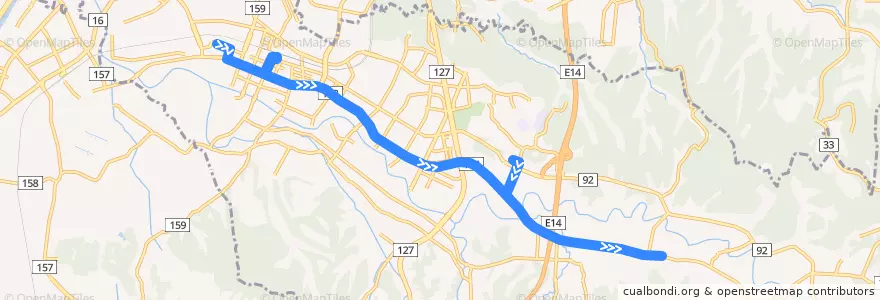 Mapa del recorrido 周西線（下り・イオンタウン君津発） de la línea  en 君津市.