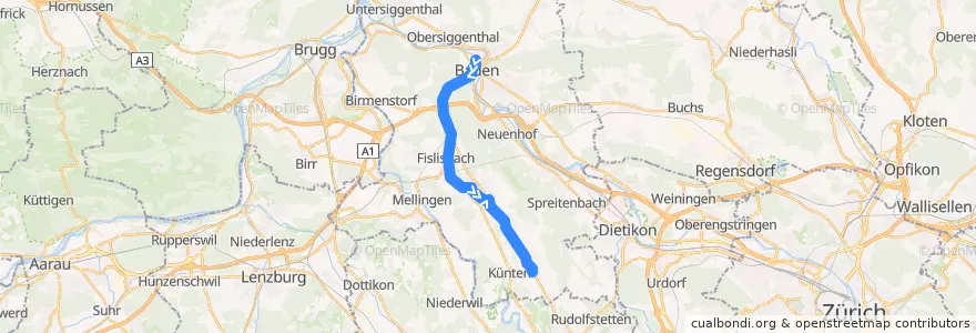 Mapa del recorrido Bus 321: Baden => Bellikon de la línea  en Bezirk Baden.