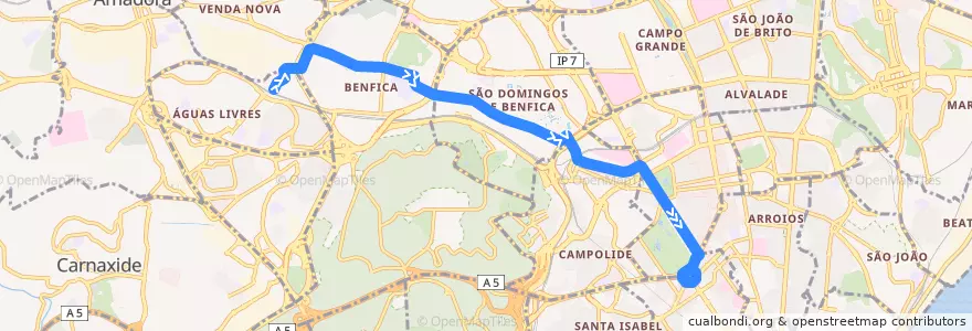 Mapa del recorrido Bus 746: Estação da Damaia → Marquês de Pombal de la línea  en Lissabon.