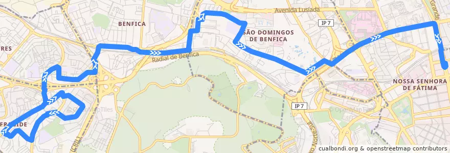 Mapa del recorrido Bus 754: Alfragide → Campo Pequeno de la línea  en Grande Lisboa.