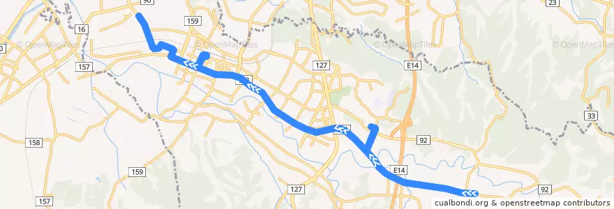 Mapa del recorrido 周西線（上り・大和田陸橋下行） de la línea  en 君津市.