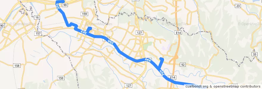 Mapa del recorrido 周西線（上り・中央門前行） de la línea  en 君津市.