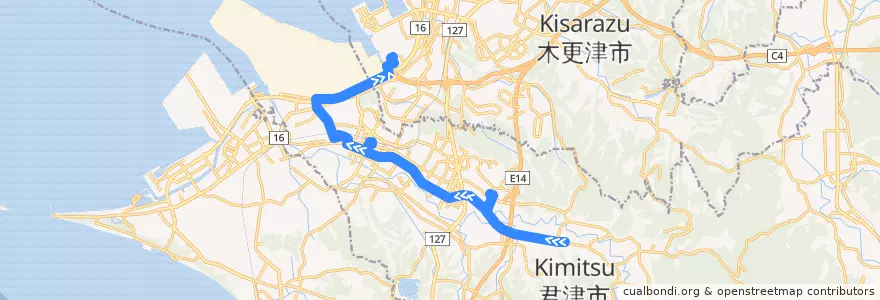Mapa del recorrido 周西線（上り・君津製鐵所行） de la línea  en 君津市.