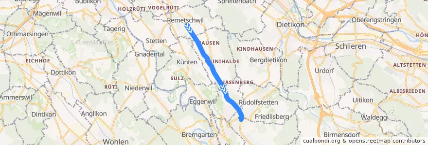 Mapa del recorrido Bus 320: Remetschwil => Berikon-Widen de la línea  en Argovie.