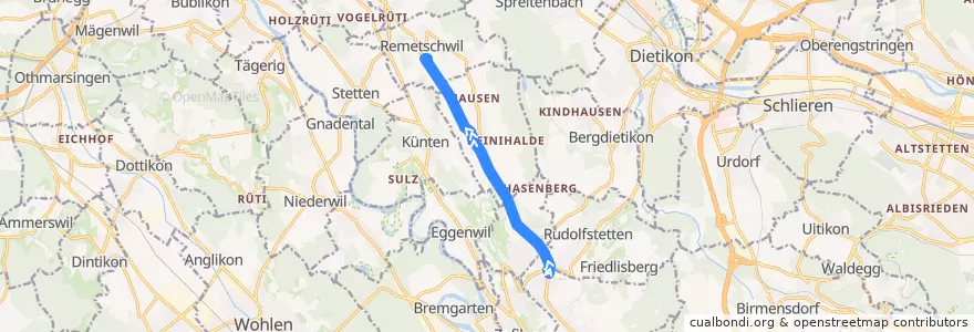 Mapa del recorrido Bus 320: Berikon-Widen => Remetschwil de la línea  en Aargau.