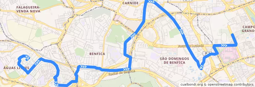 Mapa del recorrido Bus 764: Damaia de Cima → Cidade Universitária de la línea  en Grande Lisboa.