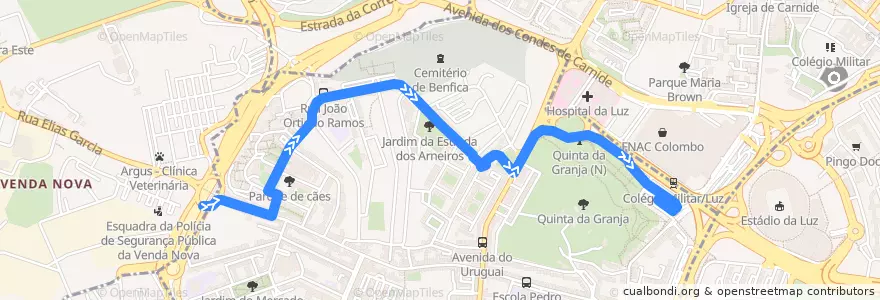 Mapa del recorrido Bus 765: Portas de Benfica → Colégio Militar (Metro) de la línea  en Grande Lisboa.