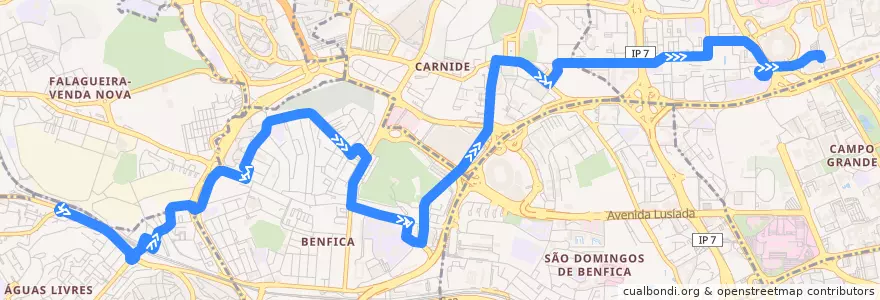Mapa del recorrido Bus 767: Reboleira (Metro) → Campo Grande (Metro) de la línea  en Grande Lisboa.