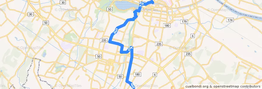 Mapa del recorrido 関東鉄道バス 吉沢車庫⇒本郷⇒水戸駅 de la línea  en Мито.