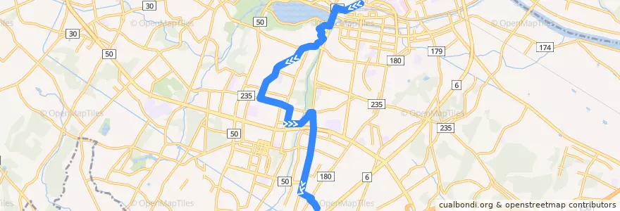 Mapa del recorrido 関東鉄道バス 水戸駅⇒本郷⇒吉沢車庫 de la línea  en Mito.