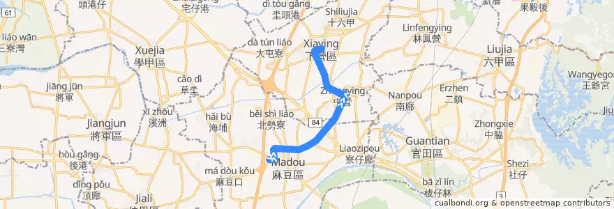 Mapa del recorrido 橘11-1(延駛下營_返程) de la línea  en Tainan.