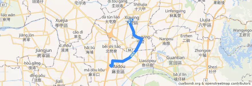 Mapa del recorrido 橘11-1(延駛下營_往程) de la línea  en 臺南市.