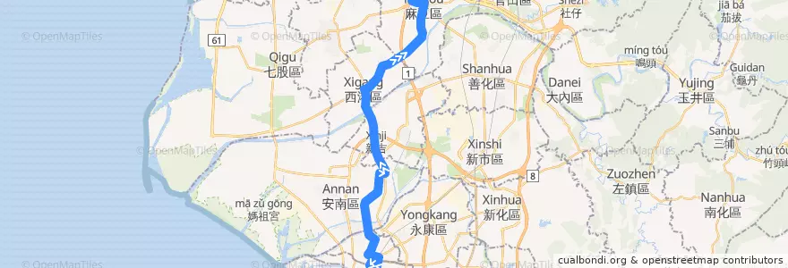Mapa del recorrido 橘11-1(正線_返程) de la línea  en Tainan.