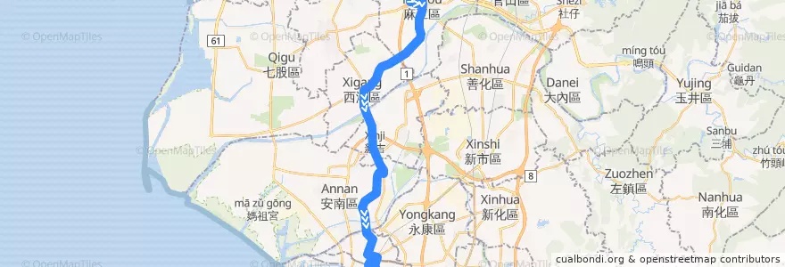 Mapa del recorrido 橘11-1(正線_往程) de la línea  en 臺南市.