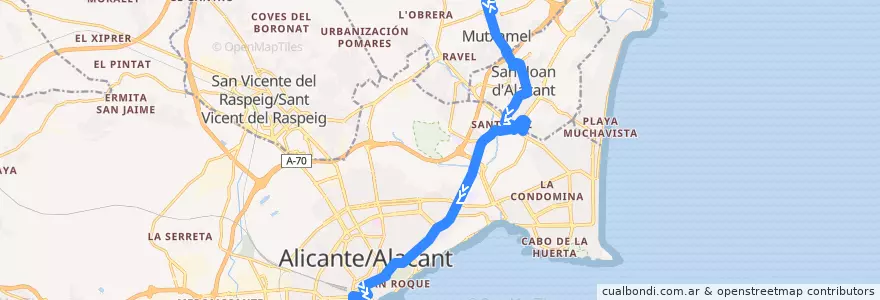 Mapa del recorrido 23: Mutxamel ⇒ Alicante, Oscar Esplá de la línea  en l'Alacantí.