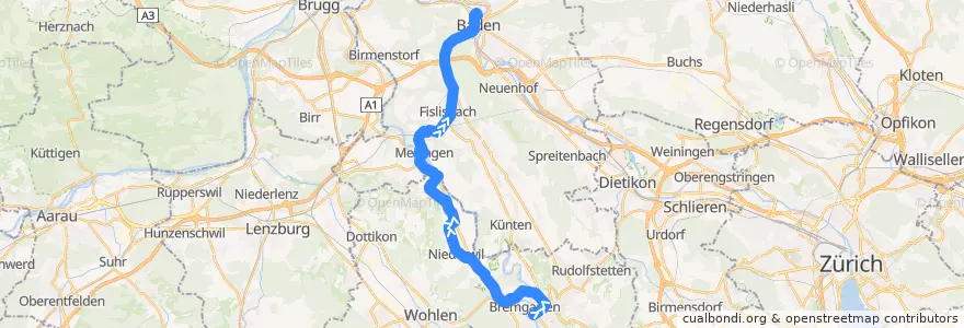 Mapa del recorrido Bus 332: Bremgarten => Mellingen => Baden de la línea  en Aargau.
